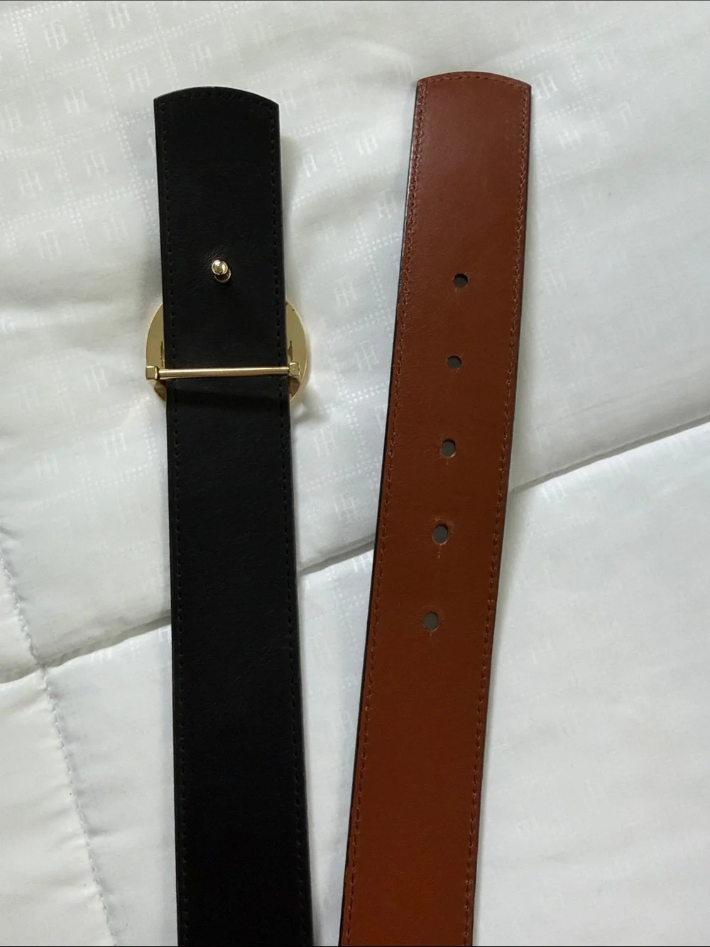 Tory Burch Reversible Black and Brown Leather Belt with Gold Logo Buckle